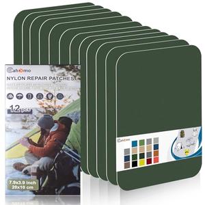 Cahomo 7.9x3.9 inch 12 PCS Nylon Repair Patch Nylon Repair Tape Self Adhesive Fabric Tapes Outdoor Camping Gear Fabric kit for Tent, Umbrella, Down Jackets, Sleeping Bag, Knapsack（Army Green）