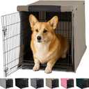 GORILLA GRIP Dog Crate Covers Compatible with Amazon Basics Dog Crates, All Sides Open, Privacy Cover Fits 30" Wire Kennel, Breathable Mesh Windows, Light Reducing Puppy Training Cage Topper, Taupe (30" x 19" x 21")