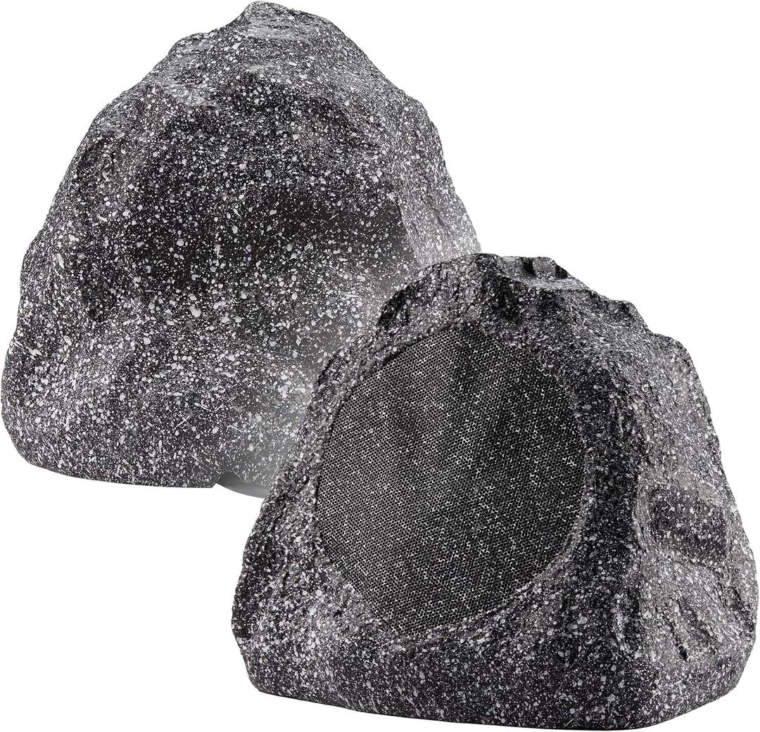 Theater Solutions 2R6G Outdoor Granite 6.5" Rock 2 Speaker Set for Deck Pool Spa Yard Garden