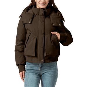 Women's Thickened Jackets Winter Warm Parka Puffer Jacket Multi-pocket with Removable Hood (XL)