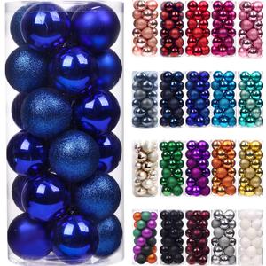 Emopeak 24Pcs Mini Christmas Balls Ornaments for Xmas Tree - 1.57 Inch Small Shatterproof Christmas Tree Decorations Hanging Ball for Holiday Wedding Party Decoration Navy Blue