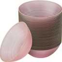 PLASTICPRO 32 Pieces Crystal Design Plastic Bowls 16 ounce Gold Rim Elegant Disposable Plates, Transparent Pink