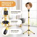 Wig Head Stand 50 Inches, Height Adjustable Tripod Wig Stand, Salon Mannequin Head Stand with Anti-Slip Base for Styling, Wig Display Barber Training, Beauty School (Gold)