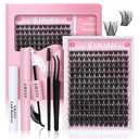 Uilulu Lash Clusters Kit for DIY Lash Extension at Home, False Eyelashes Set with Bond Seal, Lash Remover, Brush, Tweezers, D Curl Wispy Individual Clusters Eye Lash Extensions (U04 Kit)
