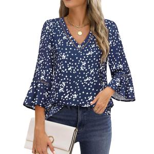 Timeson Womens Tops and Blouses: Office Wear - Blouses for Women Business Casual - Work Shirts for Women 3/4 Bell Sleeve No Iron Chiffon Ladies Tops Professional Attire Silk Interview Formal Clothes (XL)