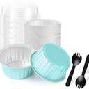 25PCS Round Mini Loaf Pans with Lids,Mini Cake Pans with Lids,Disposable Ramekins Baking Cups Muffin Tins Cupcake Cups for Wedding Birthday Party,5oz (Blue)