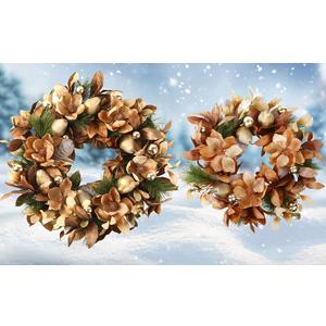 BINFEN 24" Winter Wreaths for Front Door, Gold-Brown Leaves Balls Pears Magnolia Flowers Christmas Wreath, Door Reef for Windows Fireplaces Walls, Front Porch Indoor and Outdoor Decor