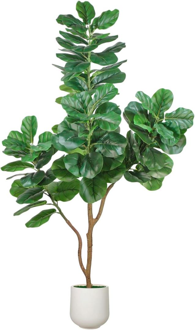 Artificial Fiddle Leaf Fig Tree, 6ft Realistic Fake Plants Faux Trees with White Planter, Artificial Plants Indoor for Home Living Room Office Decor