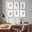 Framed Minimalist Botanical Wall Art, Set of 6 Blue Floral Leaf Painting Prints Artwork for Walls, Navy Blue Flowers Watercolor Plant Pictures for Bedroom Dining Room Hallway Office Home Decor, 11x14