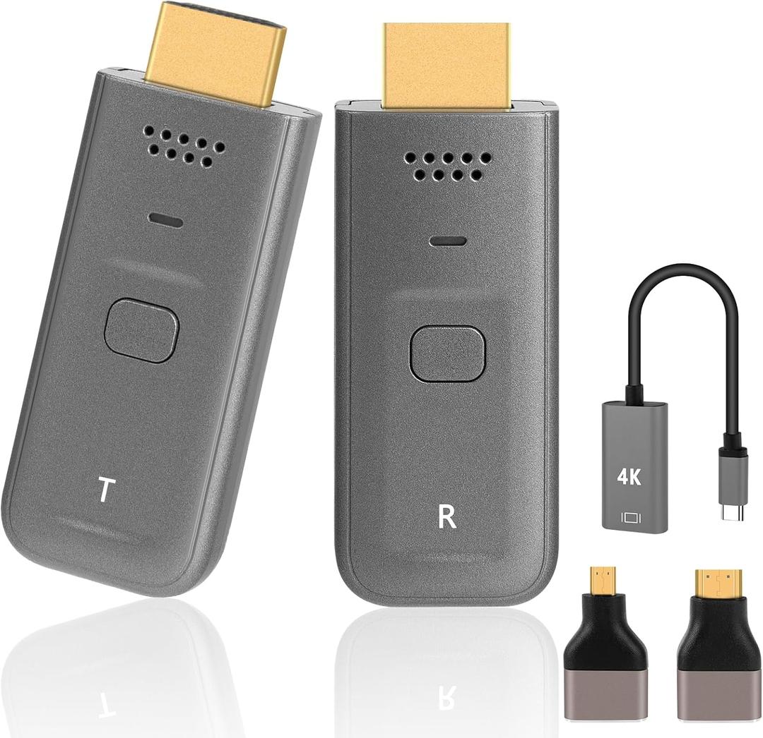 Wireless HDMI Transmitter and Receiver - 4K 60Hz Ultra HD 100ft RangeZero LatencyPlug & Play Portable HDMI 2.0 Support 2.4/5.8Ghz, for Laptop/Pc/Tv Box/Camera/Projector (Gray)