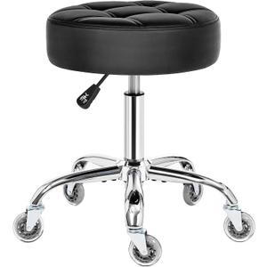 BEWISHOME Rolling Stool with Wheels, Adjustable Stool Heavy Duty 450lb, 360 Swive Rolling Chair for Massage Spa Medical Tattoo, PU Thick Seat Padding Salon Chair(Black) BYD01B