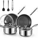 Non Stick Pots and Pan Set, 10 Pcs Hybrid Stainless Steel Cookware Set with Lids, Kitchen Skillet, Stock Pot, Nonstick Frying Pan, PFOA-free Kitchen Cooking Utensils,Induction,Dishwasher Safe