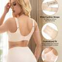PoseFree Womens Wireless Bras Supportive Tshirt Bra No Underwire Seamless Push Up V Mesh Comfortable Bralette Everyday Bras (Beige, XL)