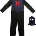 Marvel Miles Morales Official Youth Halloween Costume - Printed Jumpsuit with Fabric Mask (Black, L)