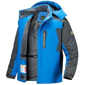 Slwosdlds Men's Winter Ski Jacket Warm Waterproof Fleece Liner Snow Coat Hooded Windproof Mountain Raincoat, Large