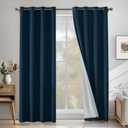 Linen 100% Blackout Curtains for Bedroom, Black Out Curtains 96 Inch Long, Room Darkening Curtains for Living Room, Long Curtain Grommets Drapes, Thermal Curtains (2 Panels, Dark Green)