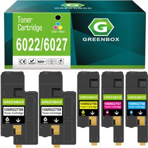 GREENBOX Remanufactured 6027 High-Yield Toner Cartridge Replacement for Xerox 6022 6027 106R02759 106R02758 106R02757 106R02756 for Phaser 6020 6022 Printer (2 Black 1 Cyan 1 Magenta 1 Yellow, 5-Pack)