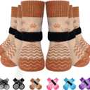 EXPAWLORER 6Pcs Anti Slip Dog Socks to Prevent Licking Paws, Dog Shoes for Hot Pavement, Double Sides Dog Boots & Paw Protectors Booties for Hardwood Floors with Grip Senior Dogs, M (Brown)