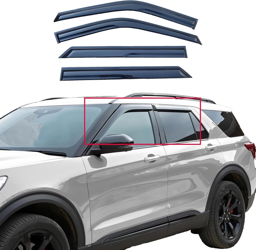 Tape On Window Visors Compatible with 2020-2024 Ford Explorer, Side Vent Window Deflector Rain Guard Shade for Explorer 20-24,Rain Deflectors for Car Windows,Truck Accessories-4pcs