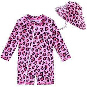 UNIFACO Infant Baby Girl Swimsuit Full Zipper Bathing Suit with Sun Hat UPF 50+ Long Sleeve Rash Guar Swim Suit (18-24 Months, A-tie-dye)