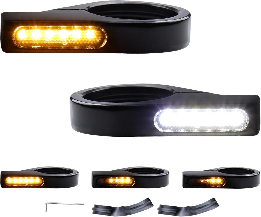 Switchback Sequential Front Fork LED Turn Signals with Relocation Kit, Motorcycle Running Lights for 39-41mm Front Mount Fork Harley Sportster 883 1200 Dyna Touring Road King 1986-2013