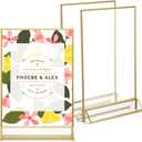 Lurrose 3pcs Acrylic Sign Holder: Gold Sign Holder 7.9x5.3 - Acrylic Frame - Menu Stand for Wedding Party Restaurants Hotels Office