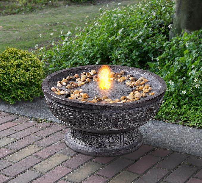 Outdoor Water Fountain with Led Light Decorative Pedestal Bowl Design with River Stones Home Decoration, Modern Garden Fountain for Patio Decor