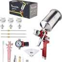 Professional HVLP Spray Gun Kit with 1.4/1.7/2.0mm Nozzles & Air Regulator, for Auto Paint, Primer and Top CoatRed