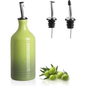 Sweejar Ceramic Olive Oil Dispenser Bottle, Opaque Oil Cruet Protects Oil to Reduce Oxidation, Suitable for Oil, Vinegar, Coffee Syrups & Other Liquids, Pack of 1, 15.5 Fl Oz (Gradient Green)