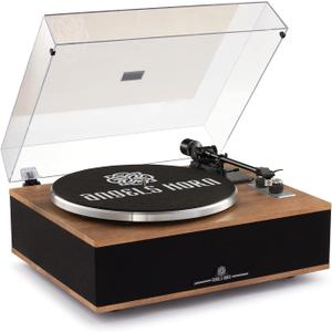 ANGELS HORN Vinyl Record Player, Bluetooth Turntable with Built in Speakers Phono Preamp, High Fidelity Turntables for Vinyl Records with Magnetic Cartridge AT-3600L, Belt Drive 2-Speed (Walnut Wood)