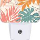 Abstract Art Plant Night Light Plug into Wall, Leaves Lines Night Light with Dusk to Dawn Sensor for Kid Girls Boys Women Men Bedroom, Hallway, Kitchen, Bathroom, Stairs Decor