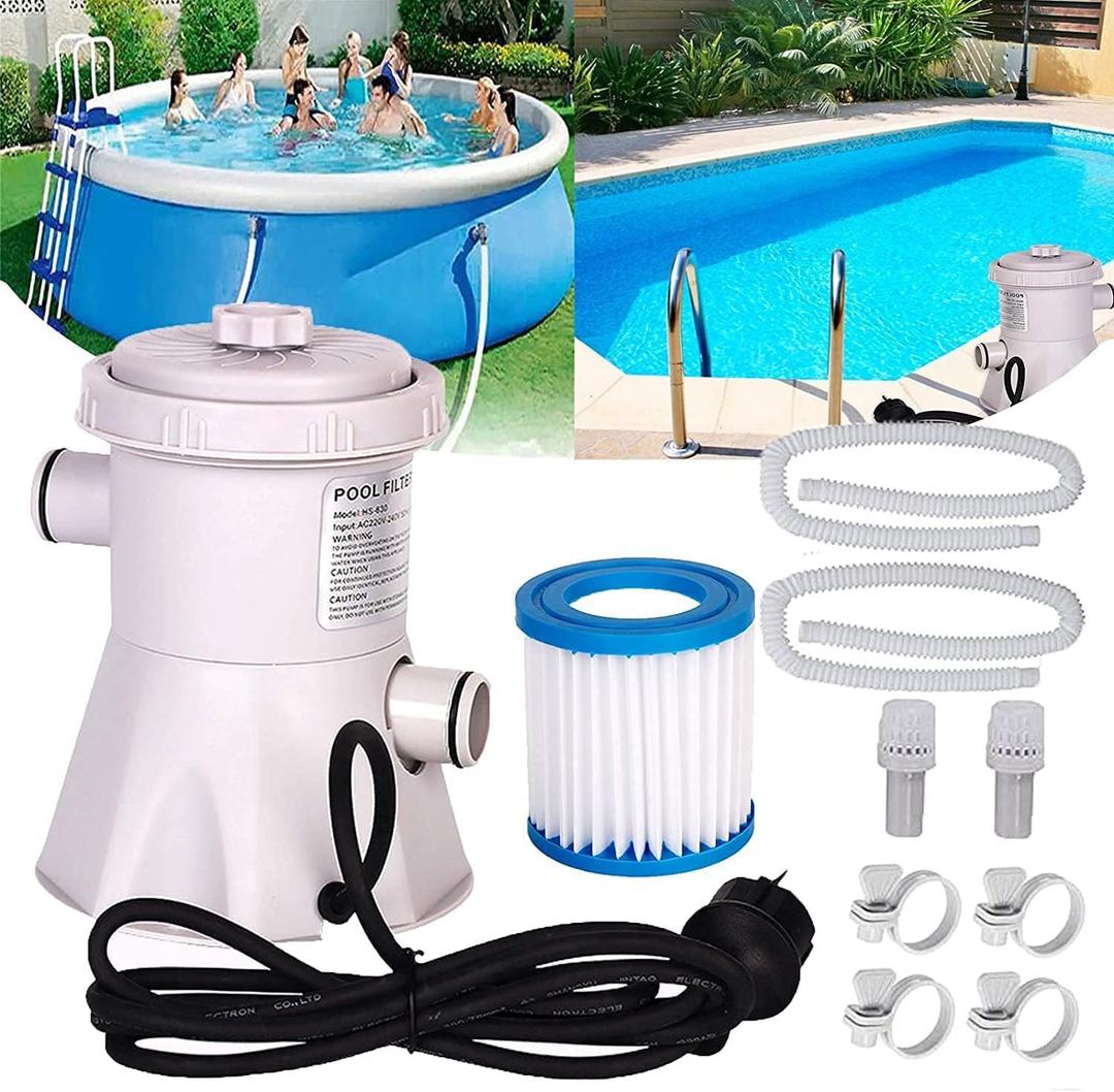 300 Gallons Above Ground Round Pool Filter Pump,Household Inflatable Pool Filter Pump System Kit Cleaning Tool+ Filter Cartridge,Uses Type A or C Filter Cartridge