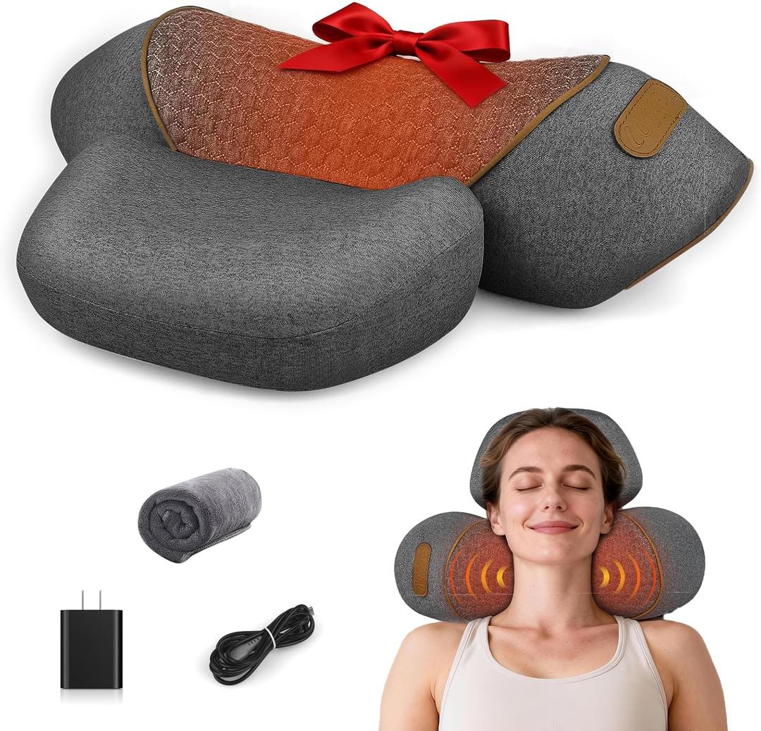 3-in-1 Neck Massager Pillow for Pain Relief, Neck Massager with Heat and Cervical Traction, Deep Tissue Massage Pillow for Shoulder & Back Comfort, Ergonomic Design for Men and Women (Deep Gray)