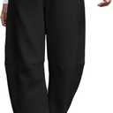 Yeokou Womens Fleece Lined Sweatpants Barrel Leg High Waist Winter Joggers Cozy Home Travel Lounge Pants with Pockets (Large, Black)