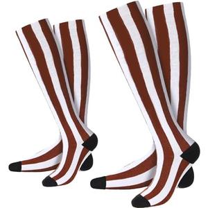 Jeyiour 2 Pairs Brown and White Striped Socks Striped Knee High Socks Factory Worker Costume Accessories S
