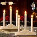 Meonum 2 Sets 3 Light Electric Window Candles Plug in Christmas Candle Light with C7 Bulbs, Ivory Christmas Candelabra with Switch, Charge Connector, Spare Bulb for Holiday Party Window Decor (LED)