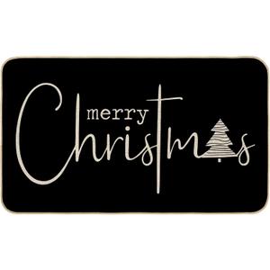 Merry Christmas Tree Doormat Xmas Winter Front Door Mat Non-Slip Rectangle Rubber Floor Mat for Indoor Outdoor Home Kitchen Entrance Porch, 17 x 29 Inch (Black)