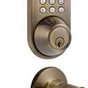 MiLocks TFL-02AQ Digital Deadbolt Door Lock and Passage Lever Handle Combo with Keyless Entry via Keypad Code for Exterior Doors, Antique Brass