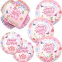 Egami 48pcs Mother's Day Party Supplies,include 24 dessert plate, 24 Napkin,Used for Mother's Day Birthday Party Decoration
