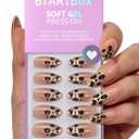 BTArtbox Press On Nails Almond - Gilder Roar, Sparkly Leopard Medium Press On Nails with Glue and Adhesive Tabs for Women, Soft Gel Glue On Nails in 16 Sizes - 32 Stick On Nails Kit