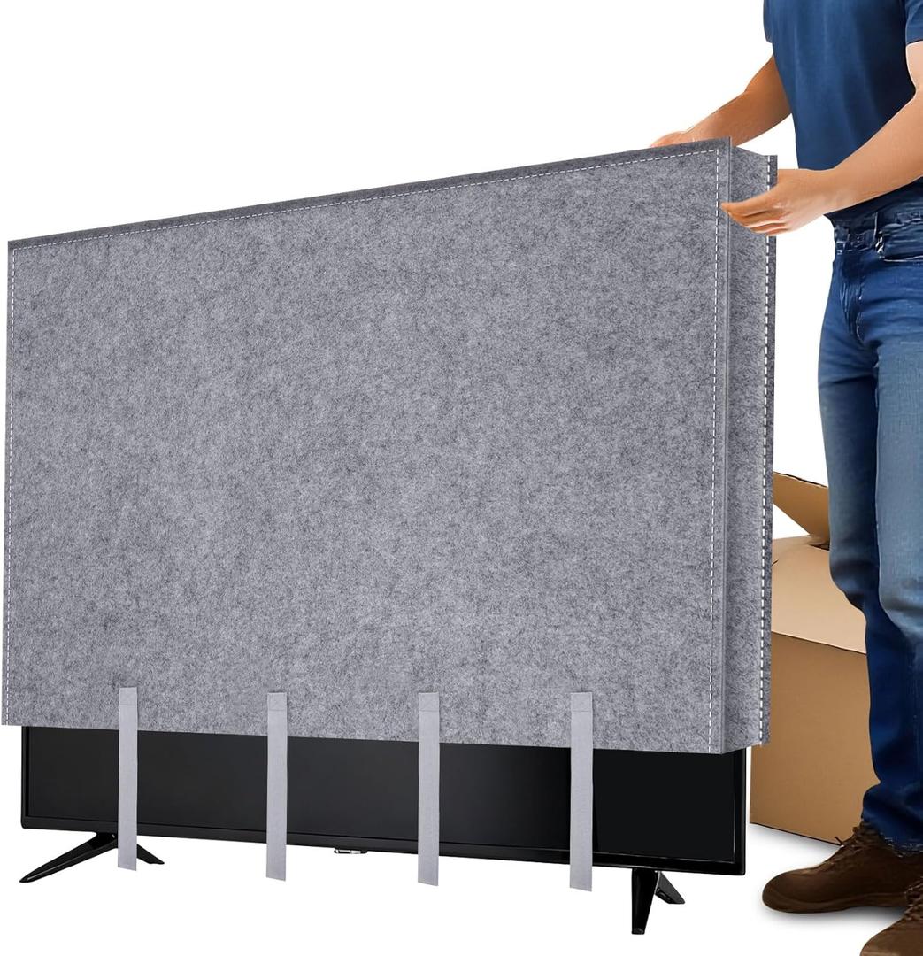 TV Moving Cover 65 Inch, TV Dust Cover for Flat Screen 60"-65", Anti-Scratch Felt Television Protection with Bottom Strap to Protect TV, Perfect for Home Renovation Pet Scratch Or Other Furniture