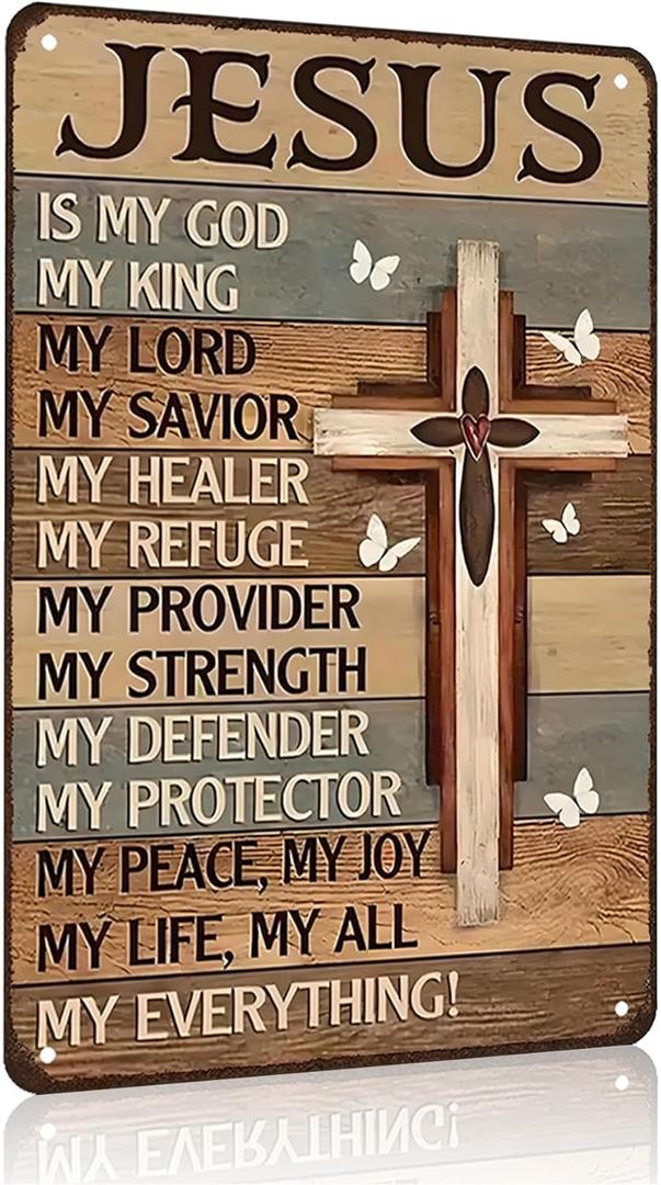Smilelife Christian Gifts for Women Men Jesus Is My God My King My Everything Vintage Tin Sign Religious Metal Wall Art for Home Church Prayer Room Office Chapel Decor 8x12 Inch(3767)