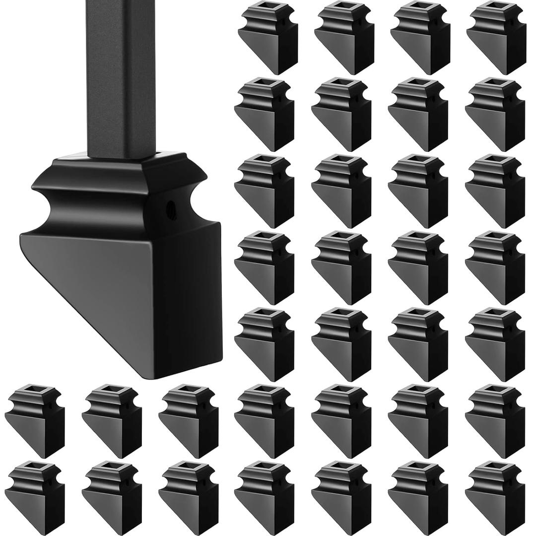 Funrous 48 Pack Iron Baluster Shoes Stair Flat Shoe with Screw for 1/2 Inch, Square Iron Balusters Wrought Spindles for Staircase Slant Shoes with Screw, Satin Black