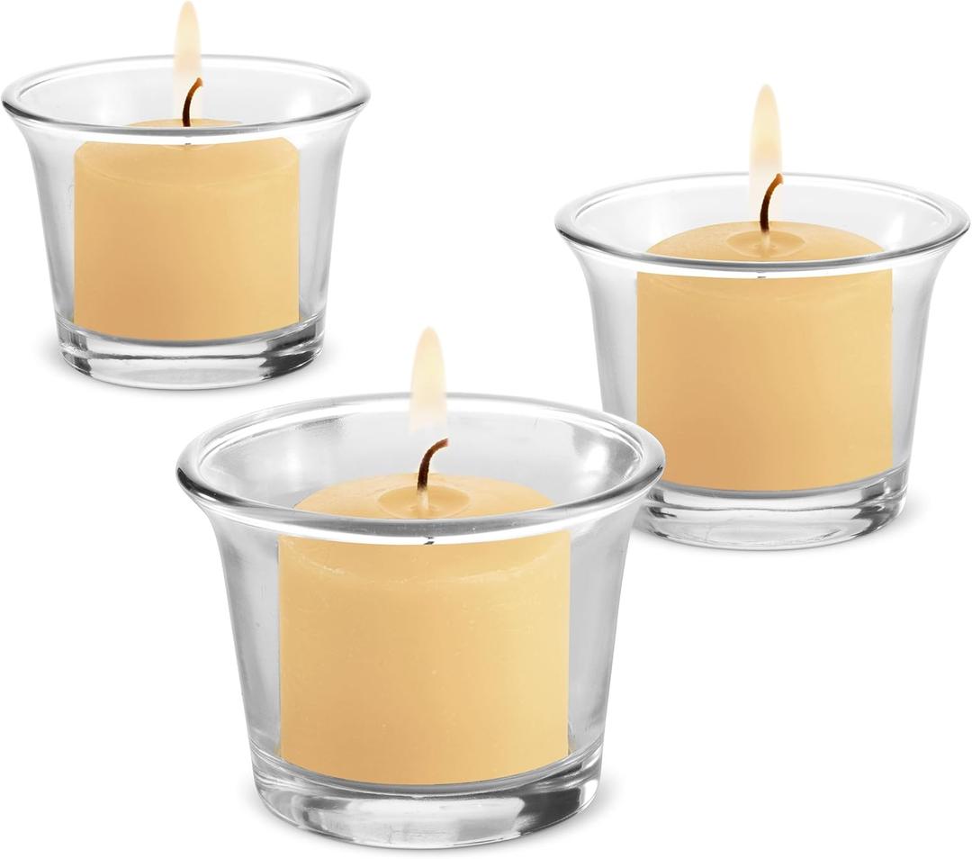 Candle Charisma Ivory Unscented Votive Candles - 10 Hour Burn time - Set of 12 for Dinner, Wedding, Halloween and Holiday Decorations