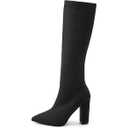 NEWBELLA Women's Winter Knee High Boots, Stretch Knit Material, Chunky Heel, Non-Slip Comfort Style (Black, Adult, Women, 7.5, Numeric, US Footwear Size System, Medium)