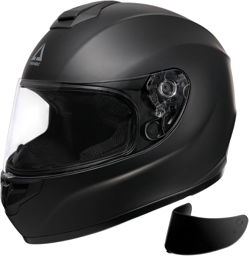 TRIANGLE Full Face Motorcycle Street Bike Helmet Lightweight DOT Approved (M, Black)