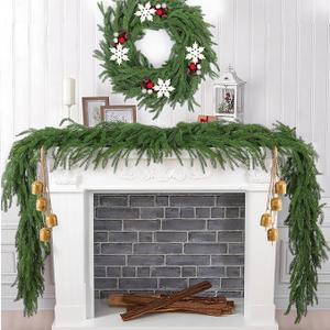 4FT Christmas Garland Norfolk Pine Garland, Artificial Faux Greenery Garland, Real Touch Winter Pine Garlands for Christmas Decorations Table Wall Fireplace Mantle Outdoor Indoor Decor