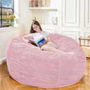 5FT Bean Bag Chair, Giant Bean Bag Chairs with Memory Foam Filled, Bean Bag Chairs for Adults with Corduroy Cover, Ultra Soft Lazy Sofa for Living Room Bedroom (Pink) (5FT - 60" x 60" x 29")