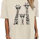 Animal Print Outfits for Women Oversized Graphic T-shirts Funny Tiger Giraffe Printed Shirt 2025, size 2XL