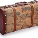 ELLDOO Vintage Wooden Storage Chest, Portable Decorative Luggage Suitcase, Treasure Chest Box with Map Pattern, Pirate Keepsakes Box for Gifts, Chest Storage Box for Decor Storage Travel